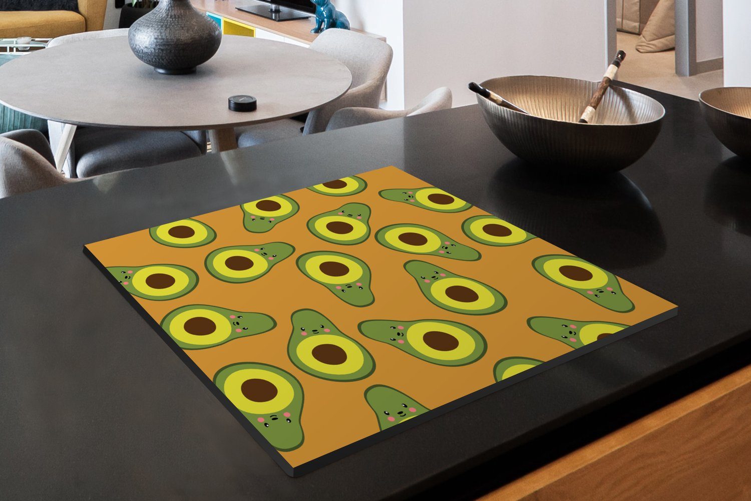 tlg), Ceranfeldabdeckung - Arbeitsfläche Avocado, Vinyl, cm, - MuchoWow Herdblende-/Abdeckplatte (1 60x52 Muster Kawaii Mobile nutzbar,