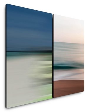 Sinus Art Leinwandbild 2 Bilder je 60x90cm Pastelltöne Wellen Strand Beruhigend Abstrakt Modern Weite