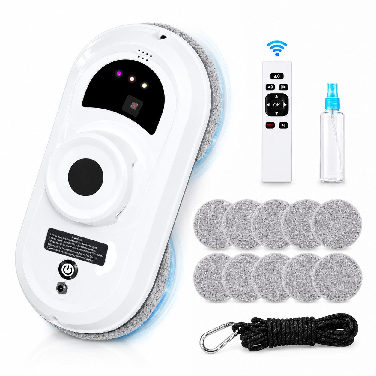 MOPUEA Fensterputzroboter 90W Intelligenter Fensterputzer Fenstersauger, mit Starker Saugkraft, (1-St) mit USV-Stromausfallschut Fensterreiniger Roboter mit Fernbedienung