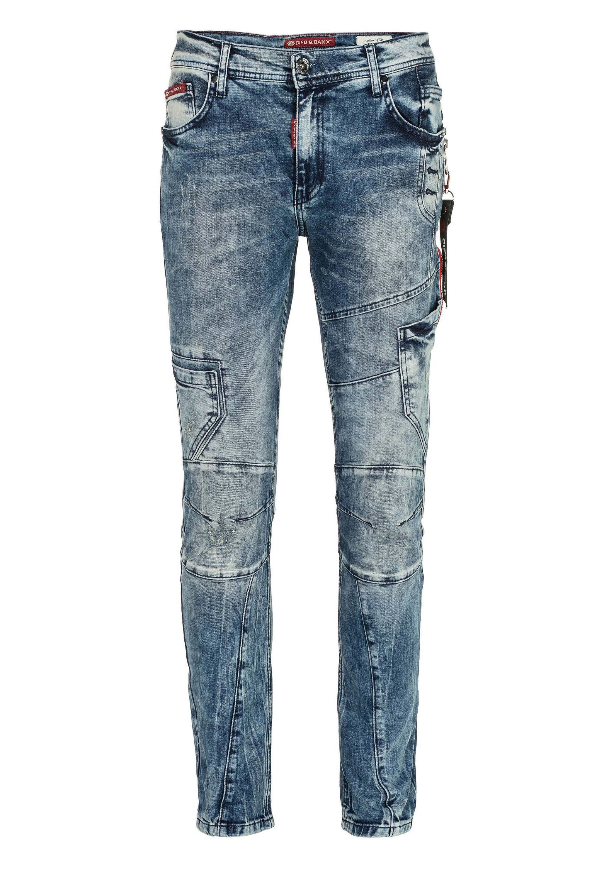 Cipo & Baxx Slim-fit-Jeans Jeans mit Zierstichen und Taschendetails, CD-478