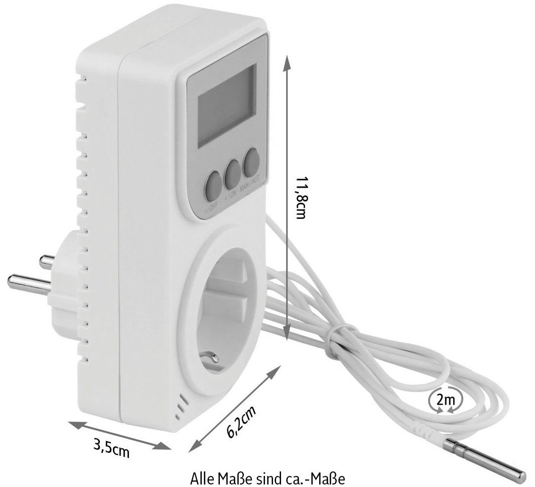 Steckerthermostat Raumthermostat Infrarotheizung, für mit Klimagerät, Xavax Steckdosen-Thermostat, Fühler