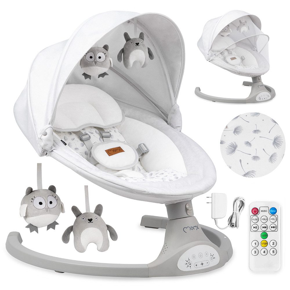 MoMi Babywippe Kenani, Elektrische Babywippe mit Bluetooth und Fernbedienung