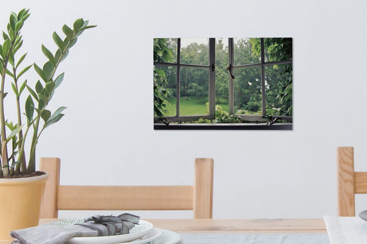 Wanddeko, St), altes Leinwandbilder, Fenster, 30x20 (1 Wandbild cm Überwuchertes Aufhängefertig, OneMillionCanvasses® Leinwandbild