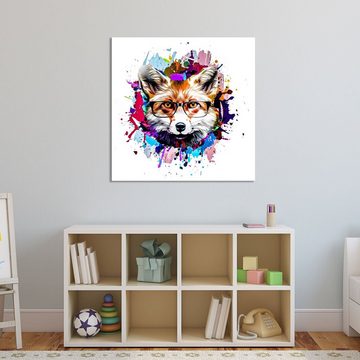 WallSpirit Leinwandbild "Fuchs mit Brille" Modern Art - moderner Kunstdruck - XXL Wandbild, Leinwandbild geeignet für alle Wohnbereiche