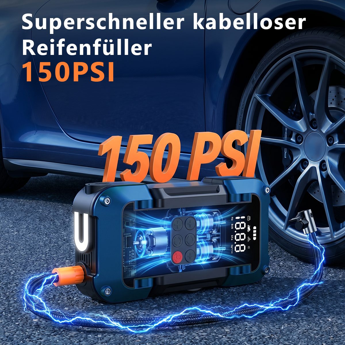 AeroAxis 26800 mAh Starthilfe Powerbank 4000A 150PSI Kompressor Starthilfegerät Autobatterie-Ladegerät (Set, Auto Starthilfe LED-Taschenlampe, großen Bildschirm – Bild 4 von 5