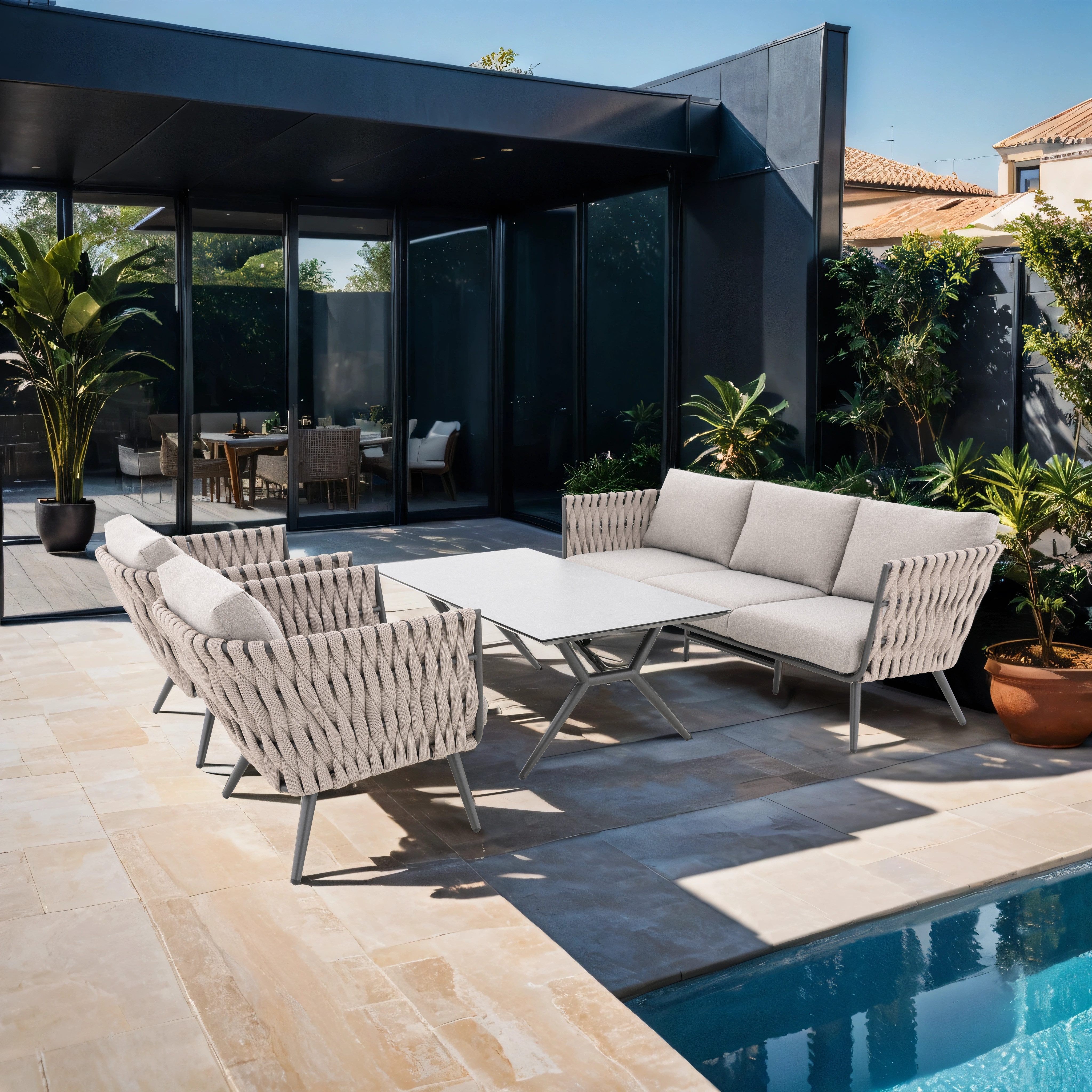 doppler® Gartenlounge-Set Expert Lounge "Riva", Bestehend aus einem 3-Sitzer Sofa, zwei Sesseln und einem Tisch