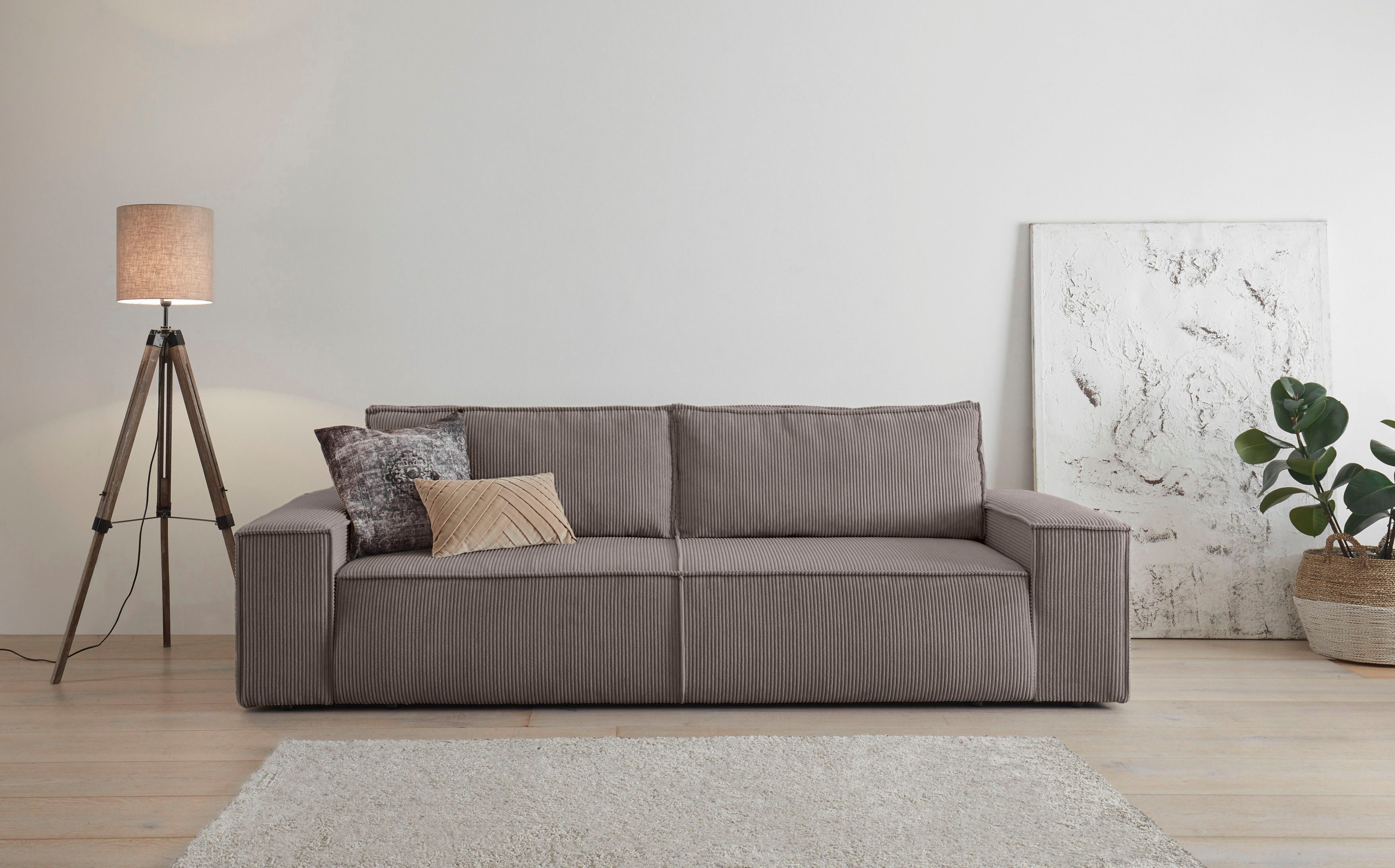 OTTO home 3-Sitzer SHERWOOD Cord Schlafsofa (257cm), Schlaffunktion mit Bettkasten (ca. 136/200cm)