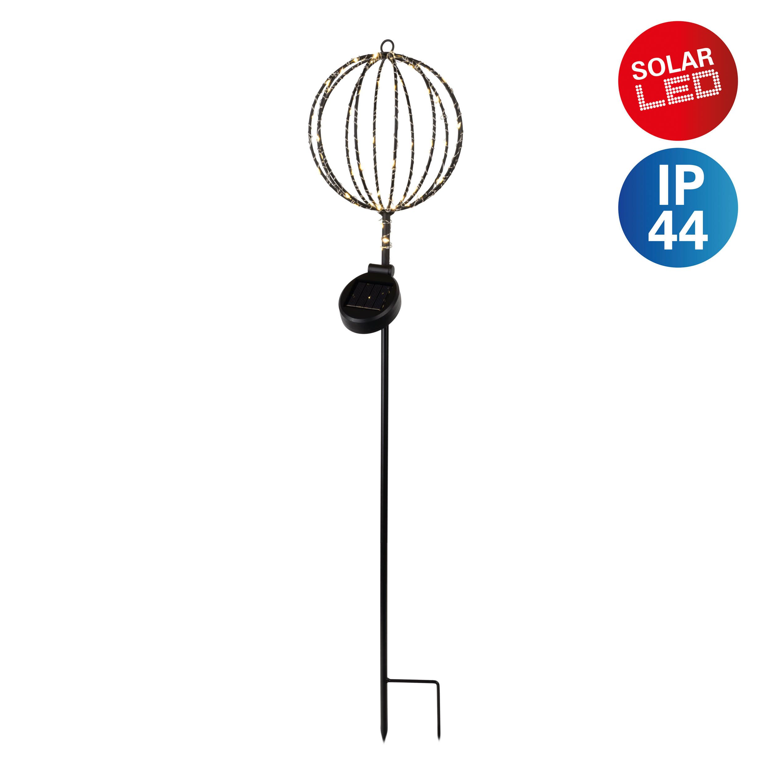 näve LED Solarleuchte Königstein, LED fest integriert, Warmweiß, Dekoerdspieß, kugelförmiger Kopf, schwarz, Schiebeschalter, H: 78cm