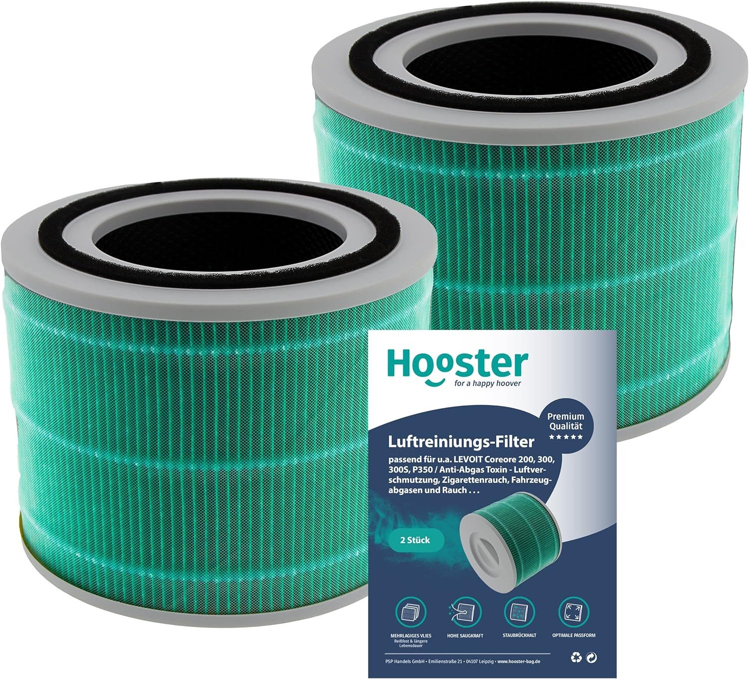 Hooster Luftfilter 2er-SET Filter Toxin-Absorber kompatibel mit LEVOIT H13 Core 300s, / Core 300, HEPA Ersatzfilter gegen Luftverschmutzungen