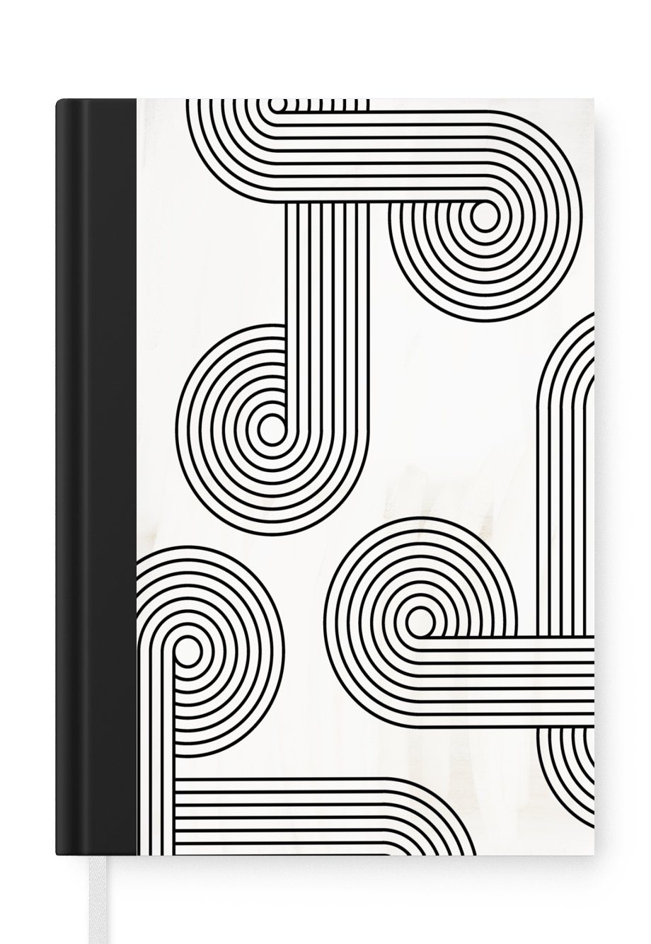 MuchoWow Notizbuch Kunst - Schwarz - Weiß - Abstrakt, Journal, Merkzettel, Tagebuch, Notizheft, A5, 98 Seiten, Haushaltsbuch