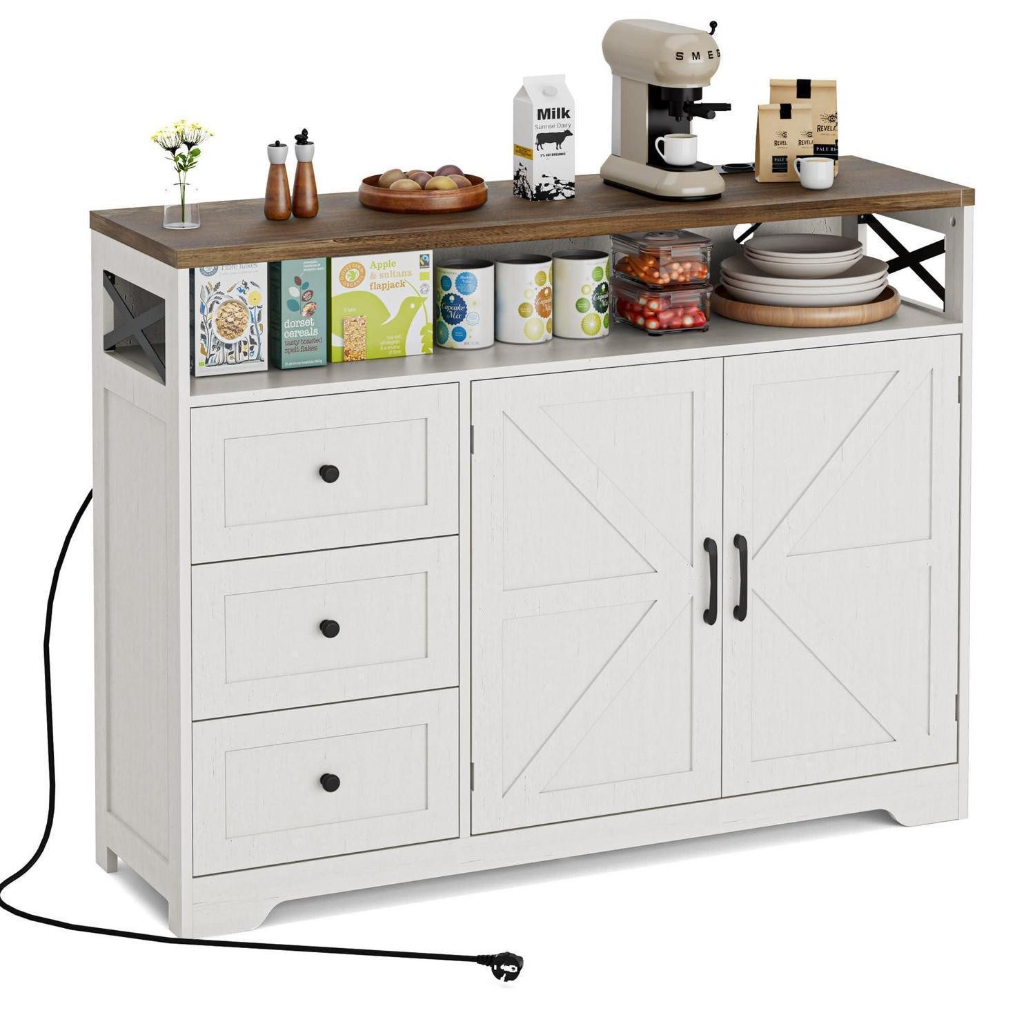 LuxusKollektion Anrichte Sideboard Schubladen Regal 120 x 35 x 95cm Cremeweiß Holzoptik (1 St)
