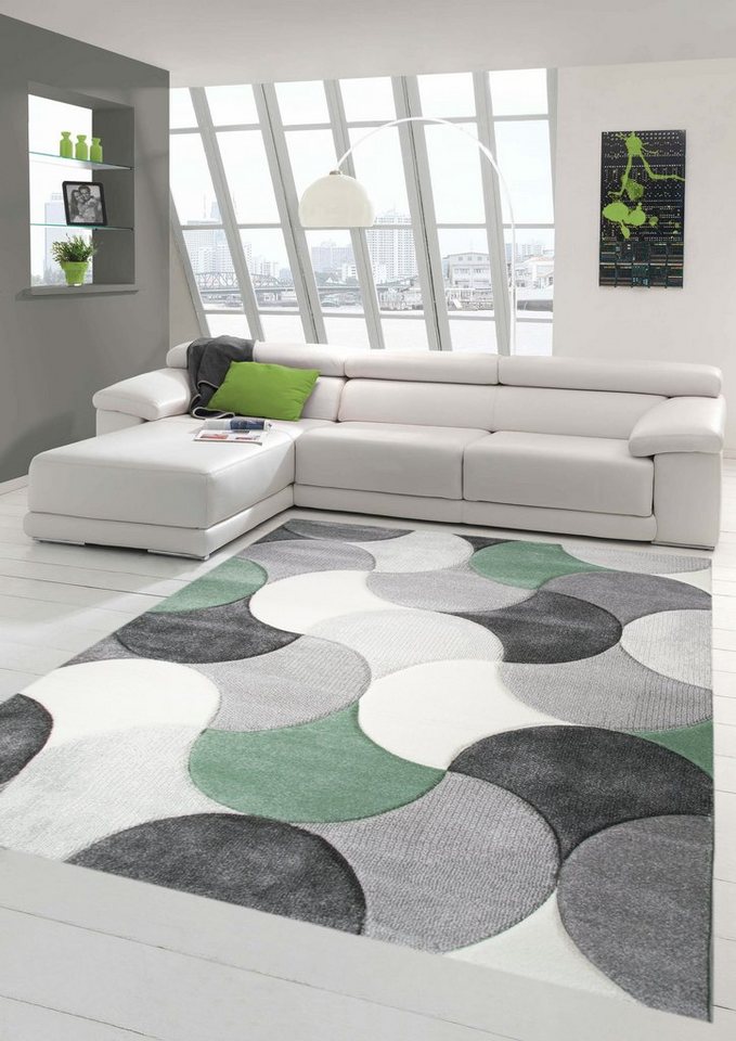 Teppich Designer und Moderner Teppich Kurzflor mit Tropfen Muster in Grün  Grau Beige, Teppich-Traum, rechteckig, Höhe: 13 mm