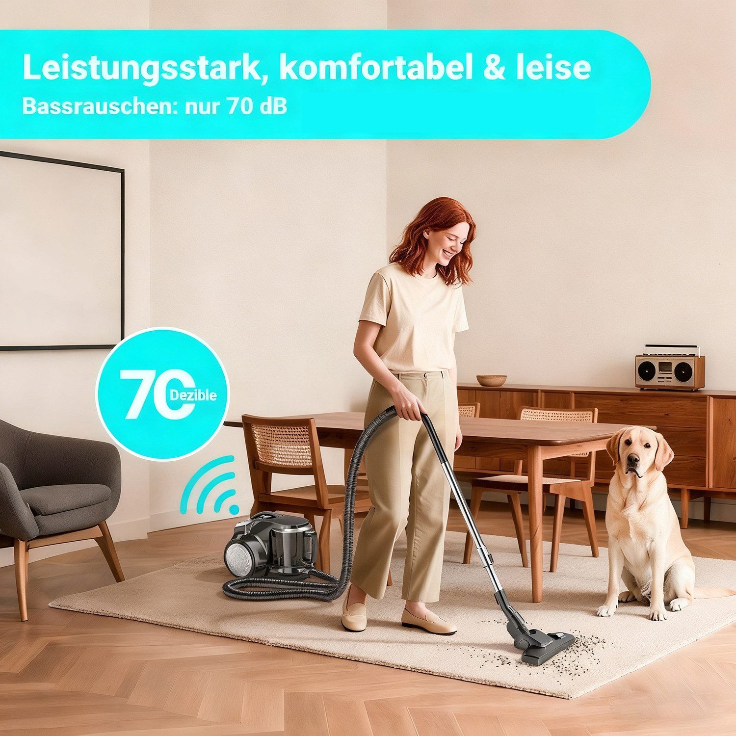 wohnTRAUM24 Bodenstaubsauger Staubsauger mit Beutel, Bodenstaubsauger für alle Bodenbeläge, beutellos, Leicht und tragbar,Starke Saugkraft,Betriebsgeräusch unte – Bild 2 von 5