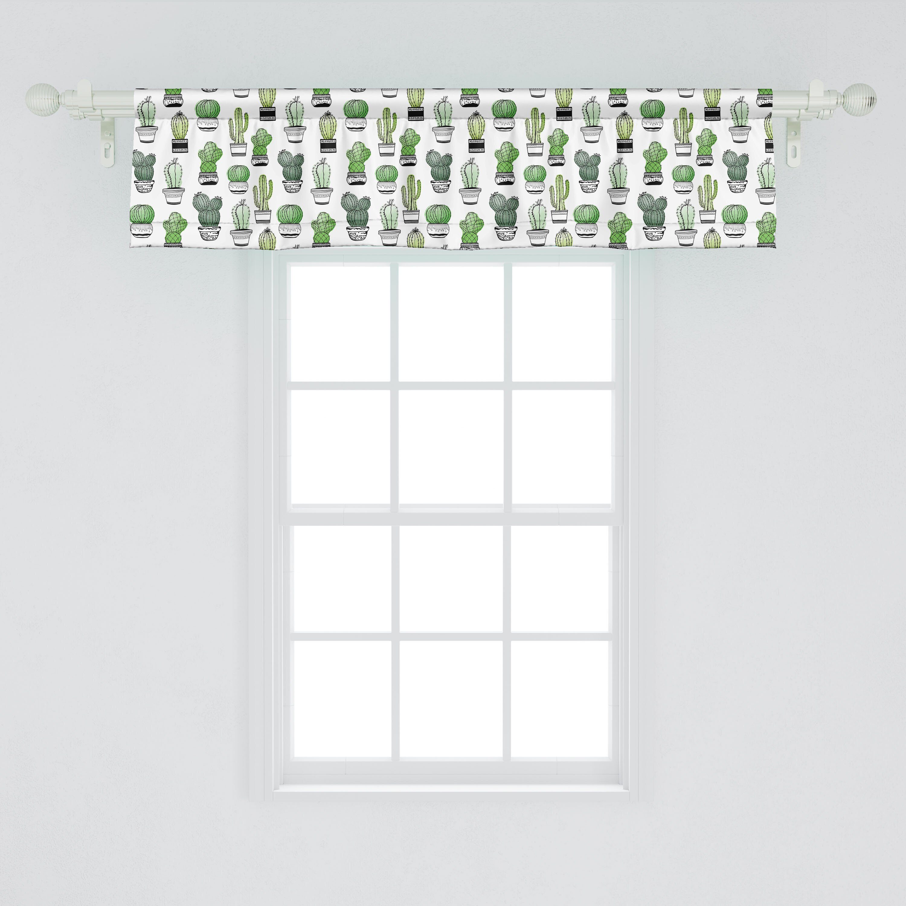 Scheibengardine Vorhang Volant für Dekor Kaktus mit Abakuhaus, Latino-Laub-Muster Microfaser, Stangentasche, Küche Schlafzimmer