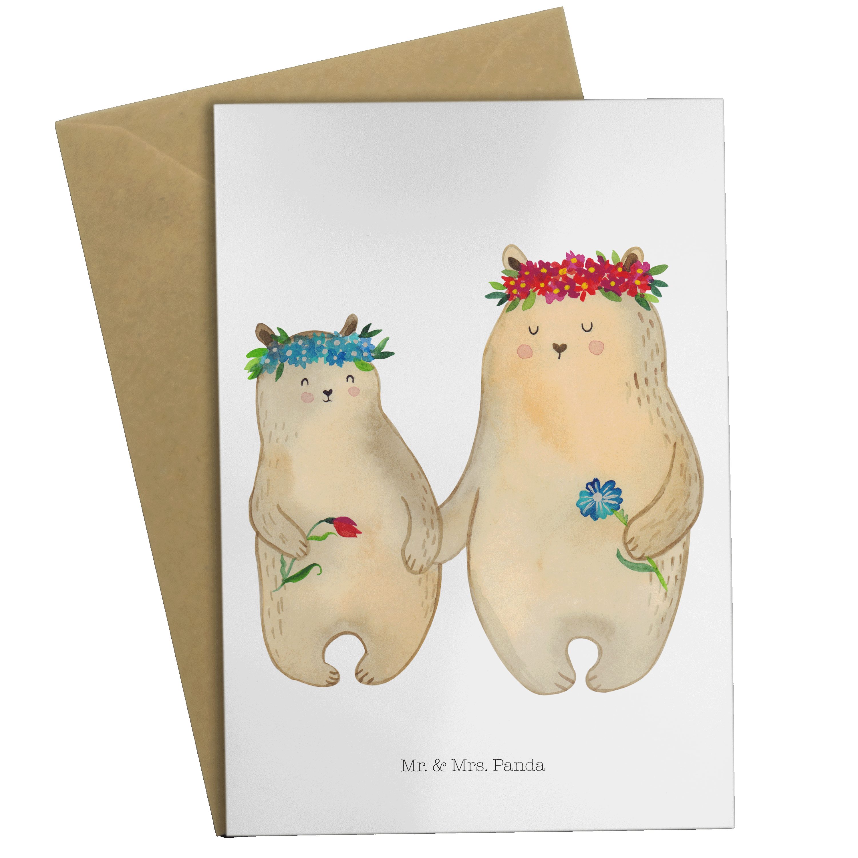 Mr. & Mrs. Panda Grußkarte - Blumenkranz Bären - Klappka Oma, mit Weiß Geschenk, weltbeste Mama