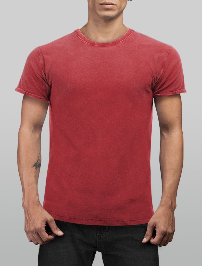 ohne Shirt Angesagtes Slim Look rot Neverless® Aufdruck Herren Neverless Print-Shirt Fit Cooles Basic Used T-Shirt mit Print Vintage