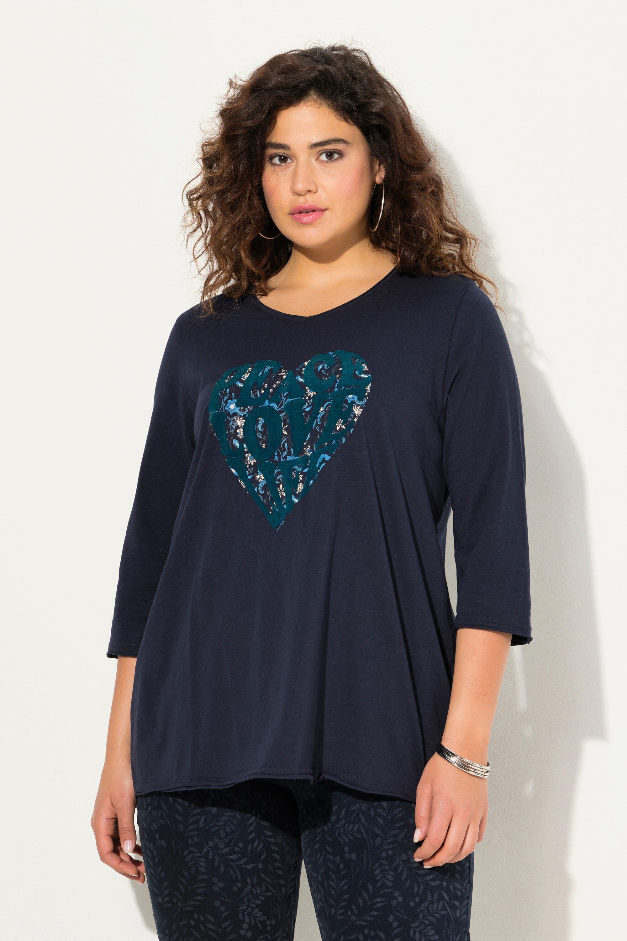 Ulla Popken T-Shirt Shirt Herzmotiv A-Linie günstig online kaufen