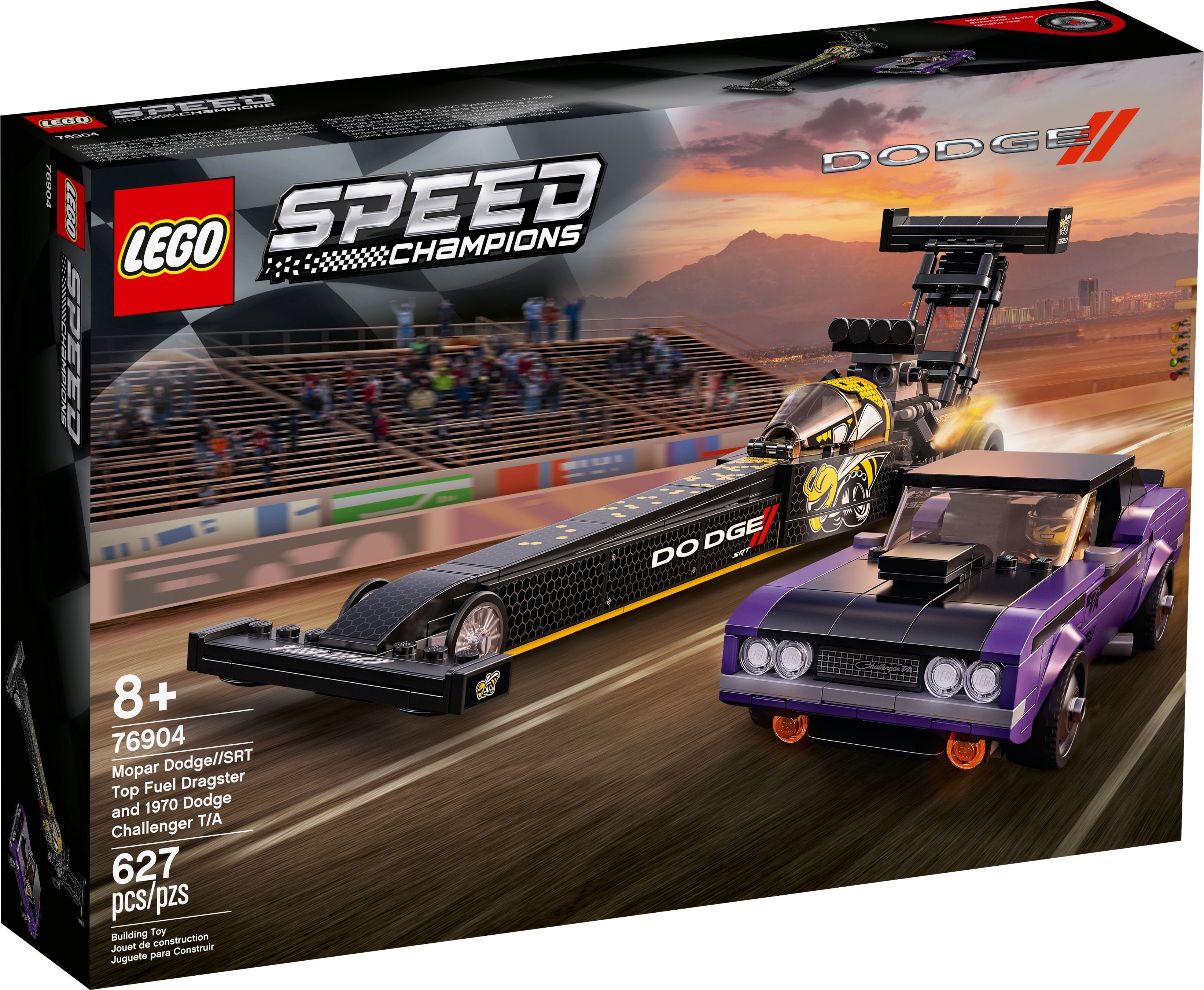 LEGO® Konstruktionsspielsteine LEGO® Speed Champions - Mopar Dodge/SRT Top Fuel Dragster & 1970 Dodge, (Set, 627 St)
