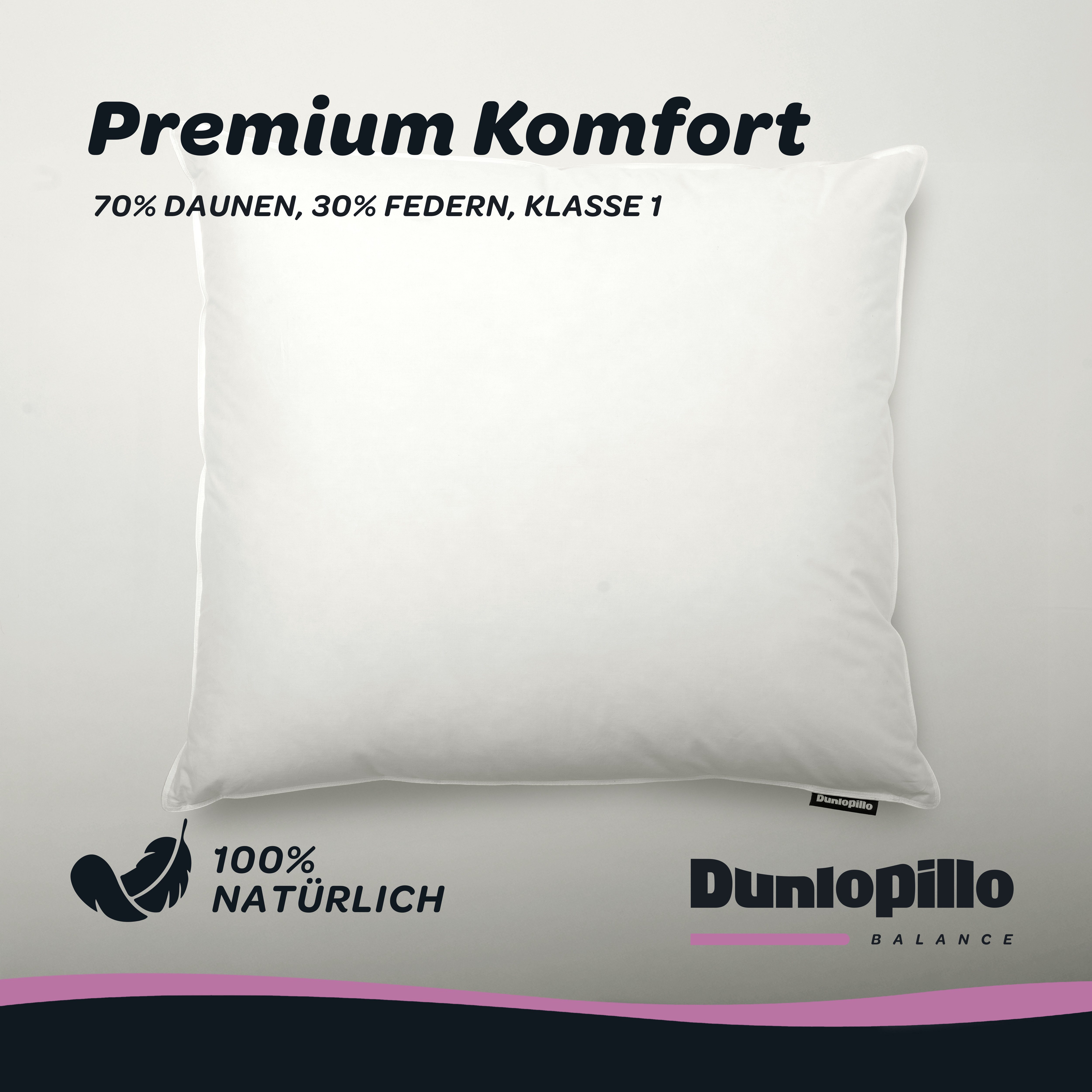 Dunlopillo 3-Kammer-Kopfkissen Dunlopillo Supreme in den Größen 40x80 & 80x80 cm, Füllung: Gänsedaunen- & Gänsefedern, Bezug: 100% Baumwolle, Seitenschläfer, Rückenschläfer, Hergestellt in Deutschland & Downpass zertifiziert, NOMITE