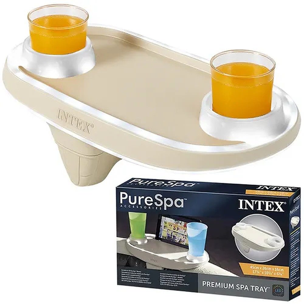 Intex Poolinnenhülle Whirlpoolablage Getränkehalter Poolablage, zum Einhängen, (Spar-Set, 1-St., 45 x 26 cm beleuchtet), LED-Beleuchtung, 2 Getränkehalter, Tablethalter