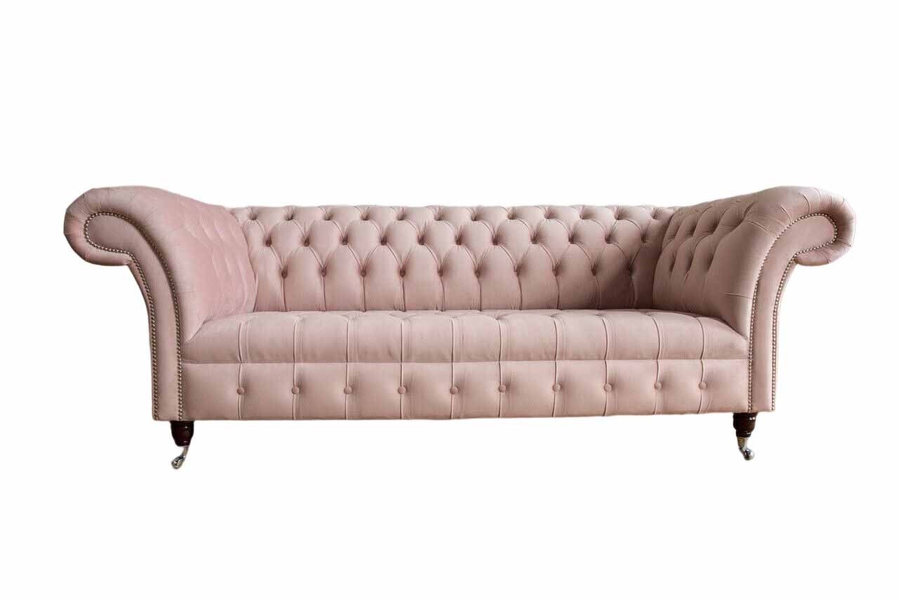 Xlmoebel Chesterfield-Sofa Rosa 3-Sitzer Design Couch aus Stoff mit Polsterung, 1 Teile, Made in Europa