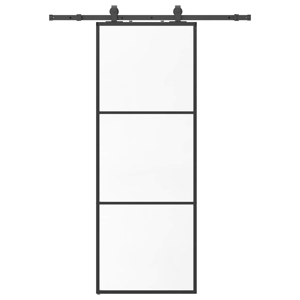 vidaXL Schiebetür Schiebetür mit Beschlag Schwarz 76x205 cm ESG-Glas
