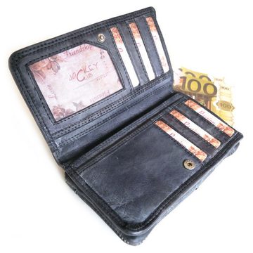 Geldbörse LIV & LIZ, 9 Kartenfächer, 1 tiefes Scheinfach, Münzfach mit Reißverschluss, USED-OPTIK, Echtleder