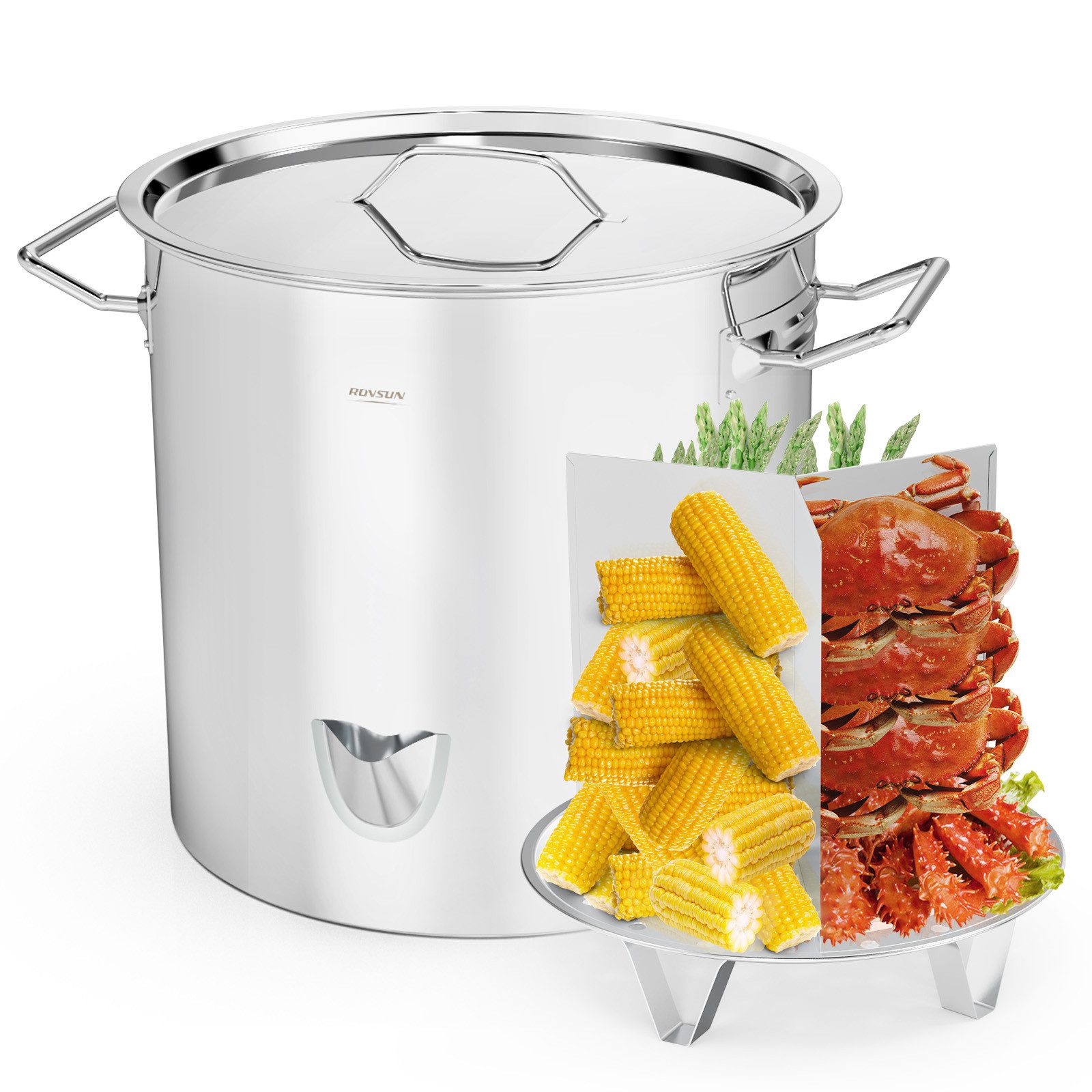 VINGLI Dampfgartopf Dampfgarer mit Einfüllauslass Einlegegitter & Trennwänden Edelstahl, 20 L, 7kg, für Gas- & Induktionsherd