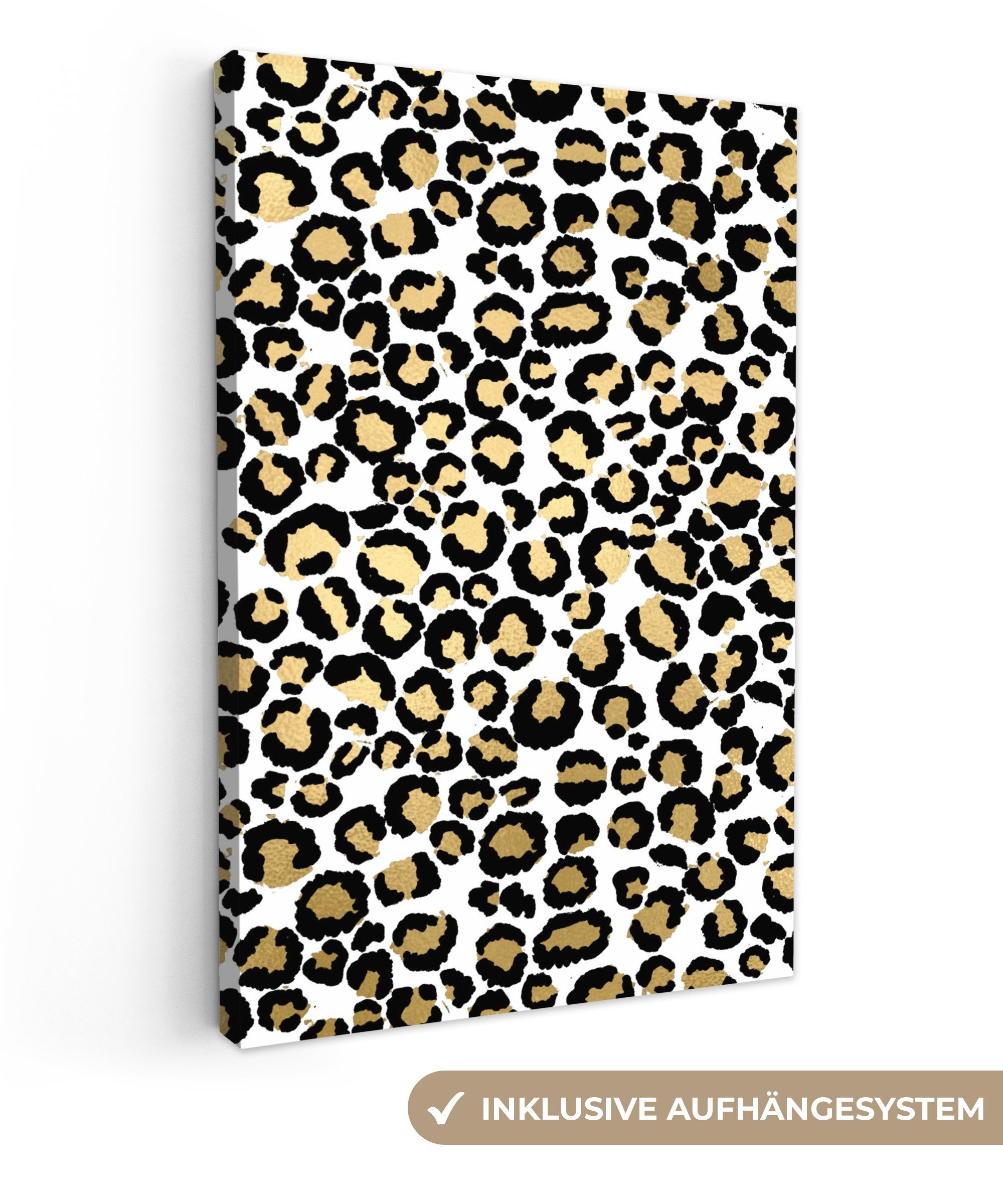 OneMillionCanvasses® Leinwandbild Muster - Pantherdruck - Gold, (1 St), Leinwandbild fertig bespannt inkl. Zackenaufhänger, Gemälde, 20x30 cm