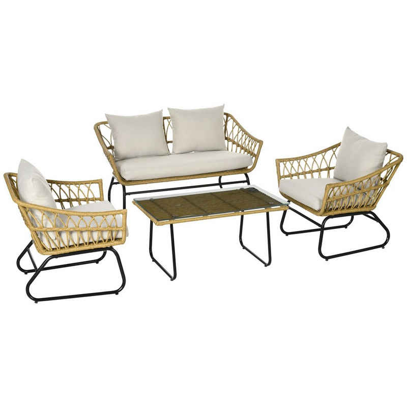Outsunny Sitzgruppe Gartensitzgruppe, mit Sitzkissen, (Set, 4-tlg., Gartenmöbel), Tisch mit 3 Stühlen