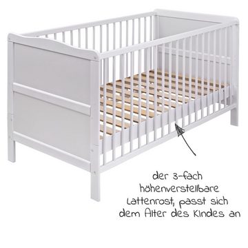jonka Babybett Mona - Weiß, Kinderbett 70 x 140 cm - umbaubar zu Juniorbett mit Schlupfsprossen
