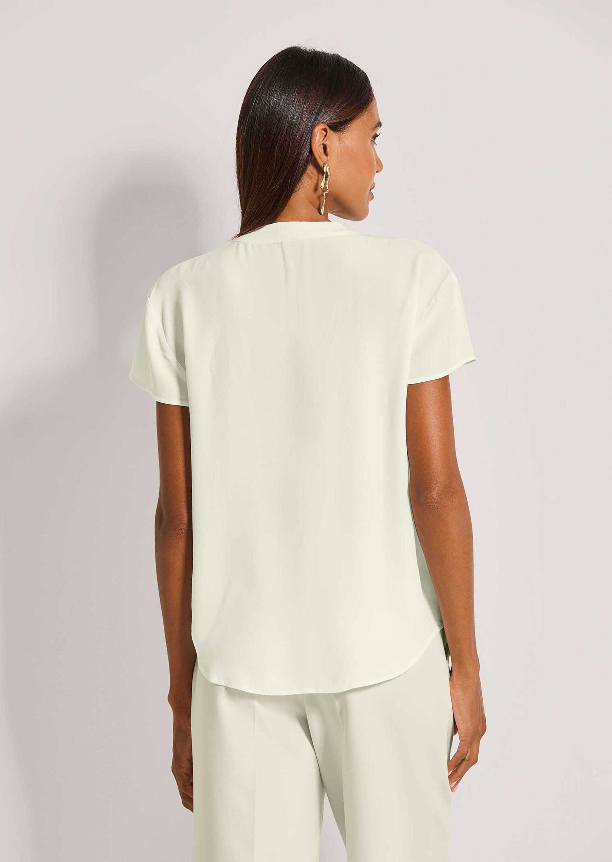 MADELEINE Kurzarmbluse Viskosebluse mit Bindeband Schlupfbluse mit Rundhals, Kräuselung und Kurzarm