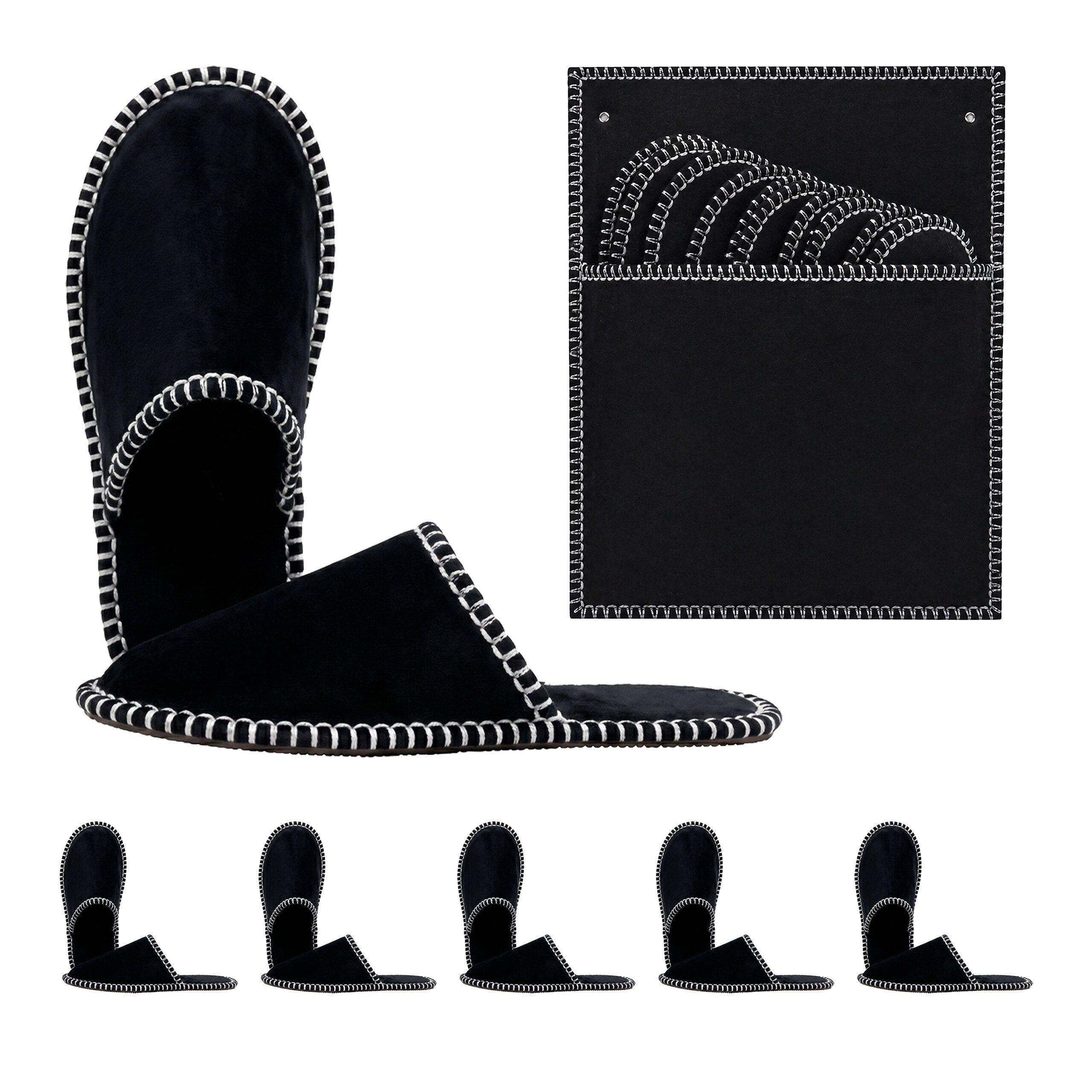 relaxdays 6 Paar Gästehausschuhe aus Filz Pantoffel schwarz, A