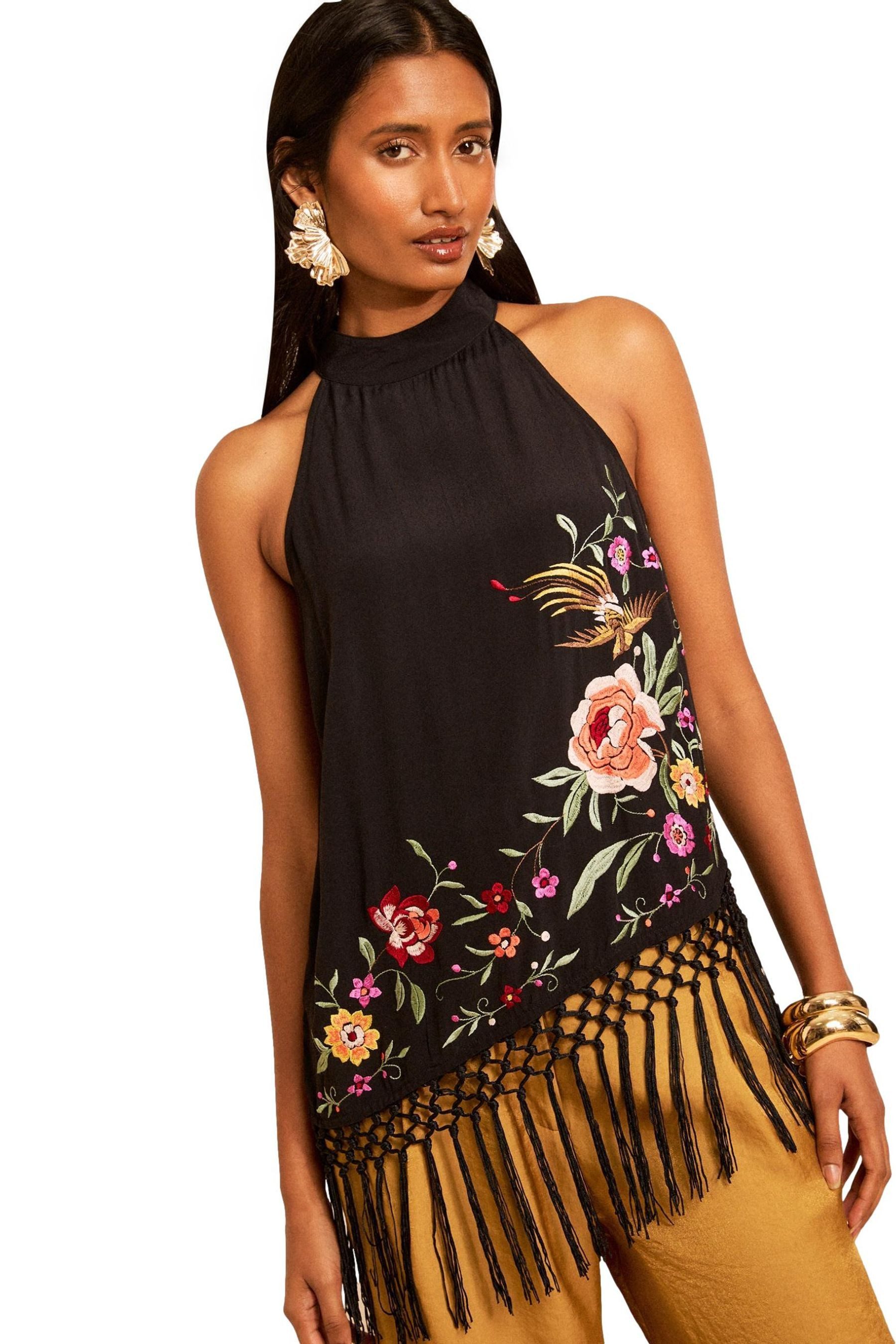 Love & Roses Blusentop Love & Roses Neckholder-Oberteil mit Stickerei (1-tlg)