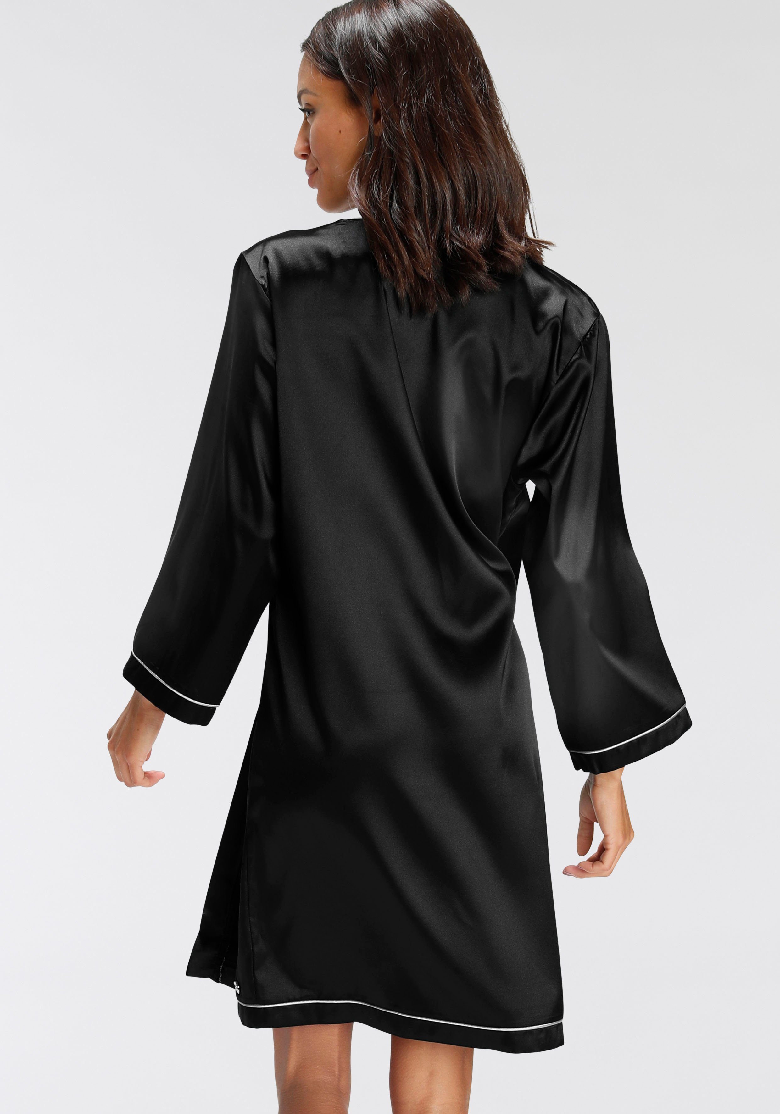 Satin, Kimono, Banani mit Kontrastpaspel-Details Kurzform, schwarz Bruno