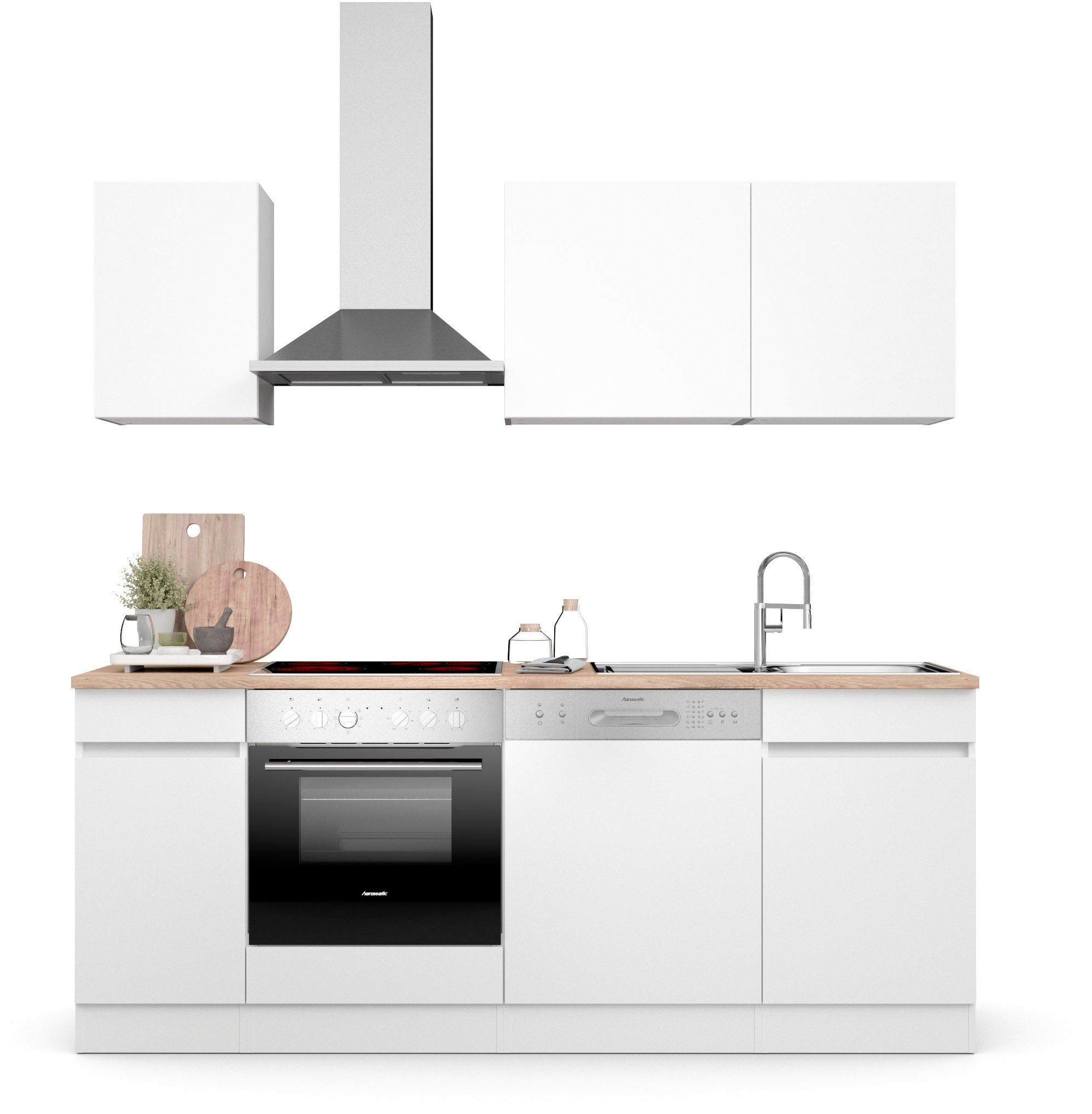 OPTIFIT Küche Safeli, Breite 210 cm, wahlweise mit oder ohne Hanseatic-E-Geräte weiß/weiß-wildeiche | weiß | Küchenzeilen ohne Geräte