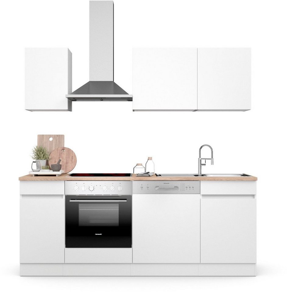 OPTIFIT Küche Safeli, Breite 210 cm, wahlweise mit oder ohne Hanseatic-E- Geräte, Oberschränke mit Push-to-open Funktion