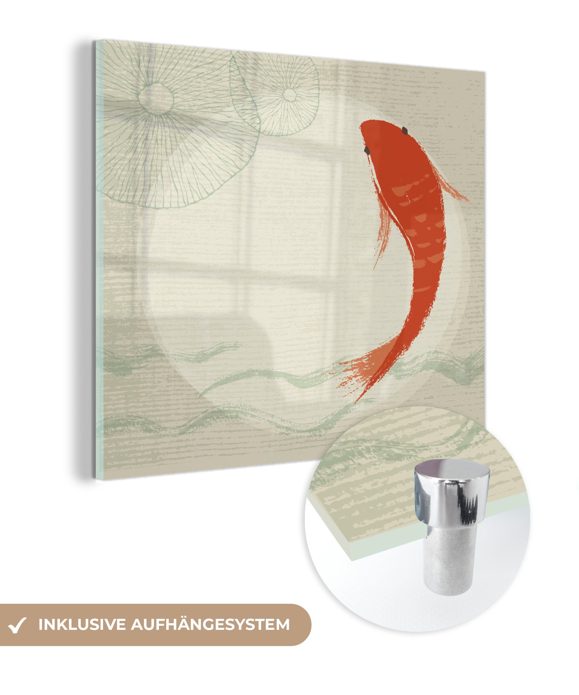 MuchoWow Acrylglasbild Handgezeichnete Kois in Transparenz, (1 St), Glasbilder - Bilder auf Glas Wandbild - Foto auf Glas - Wanddekoration | Bilder
