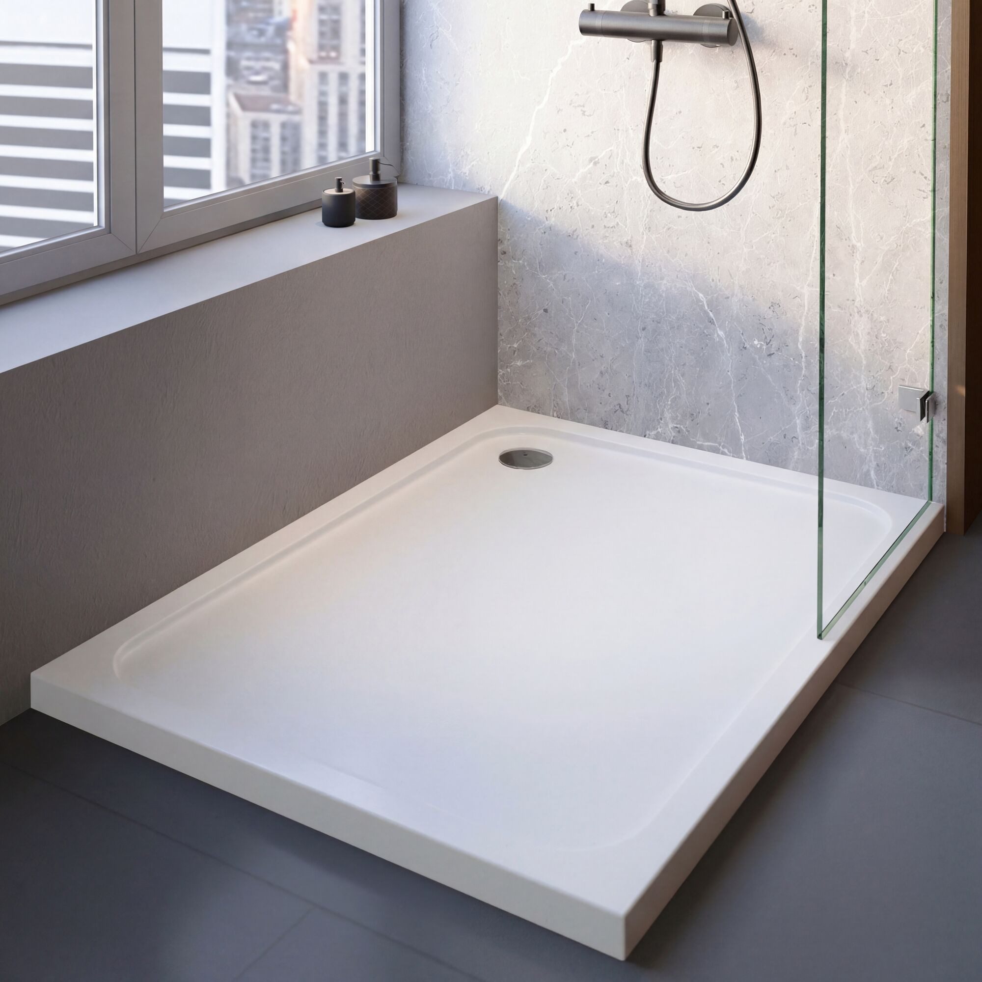 Schulte Duschwanne Adria, Sanitäracryl, 100 x 80 cm Weiß Komplett Set mit Fußgestell und Ablauf