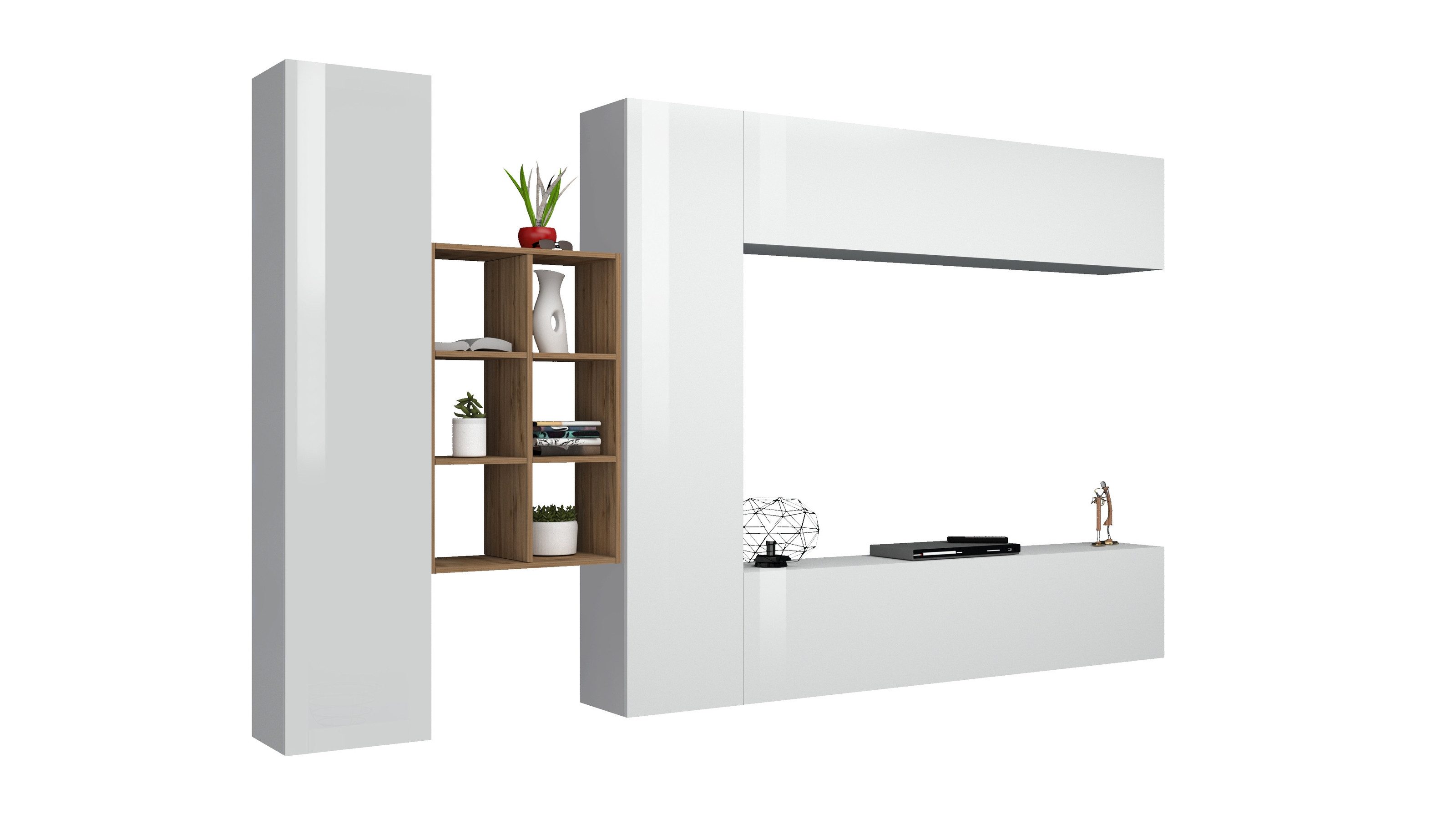 Web Furniture Wohnwand (5-teilig) in Weiß Hochglanz - 320x180x30 (BxHxT), (5-teilig)