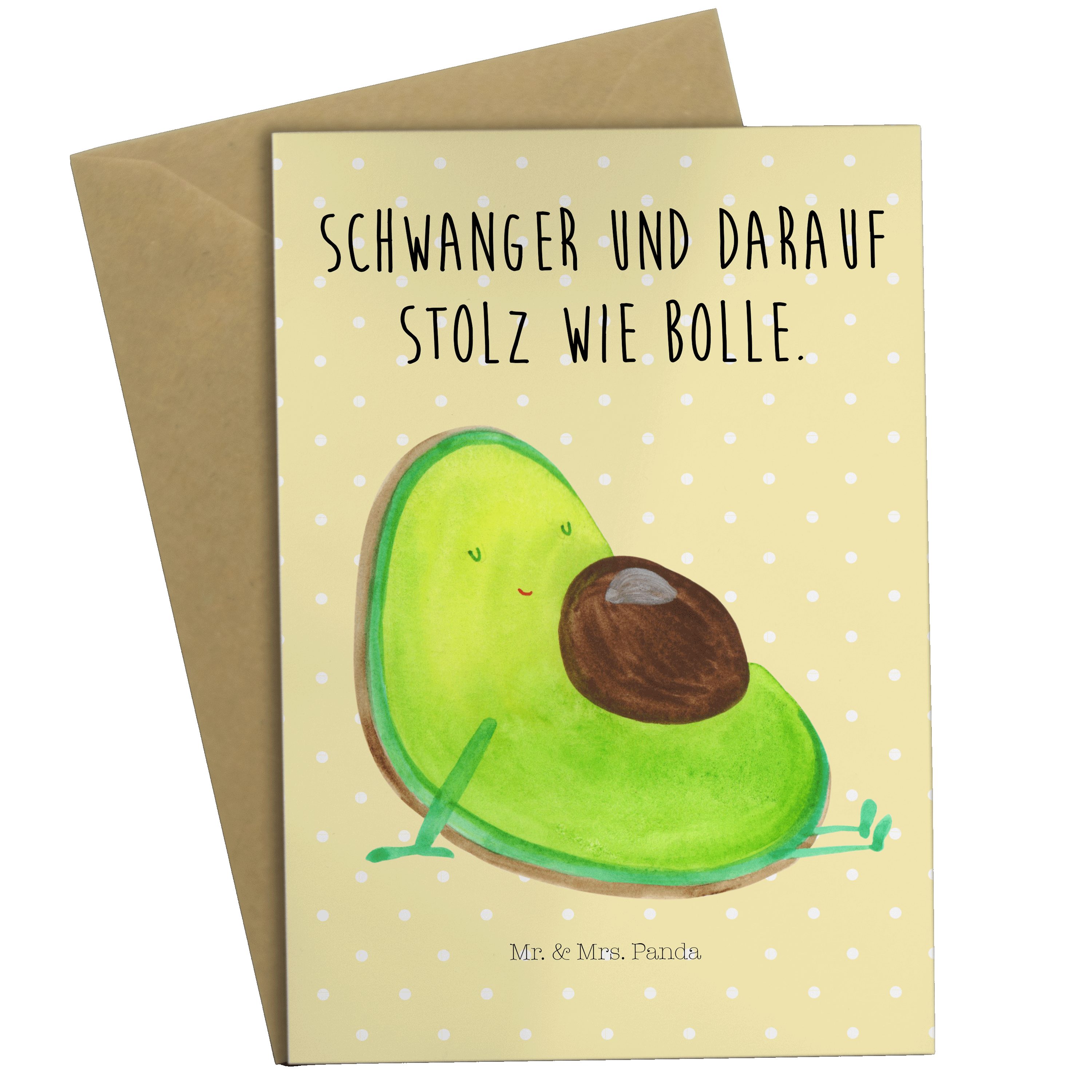 Mr. & Mrs. Panda Grußkarte Avocado schwanger - Gelb Pastell - Geschenk, Veggie, Karte, Vegan, Ge