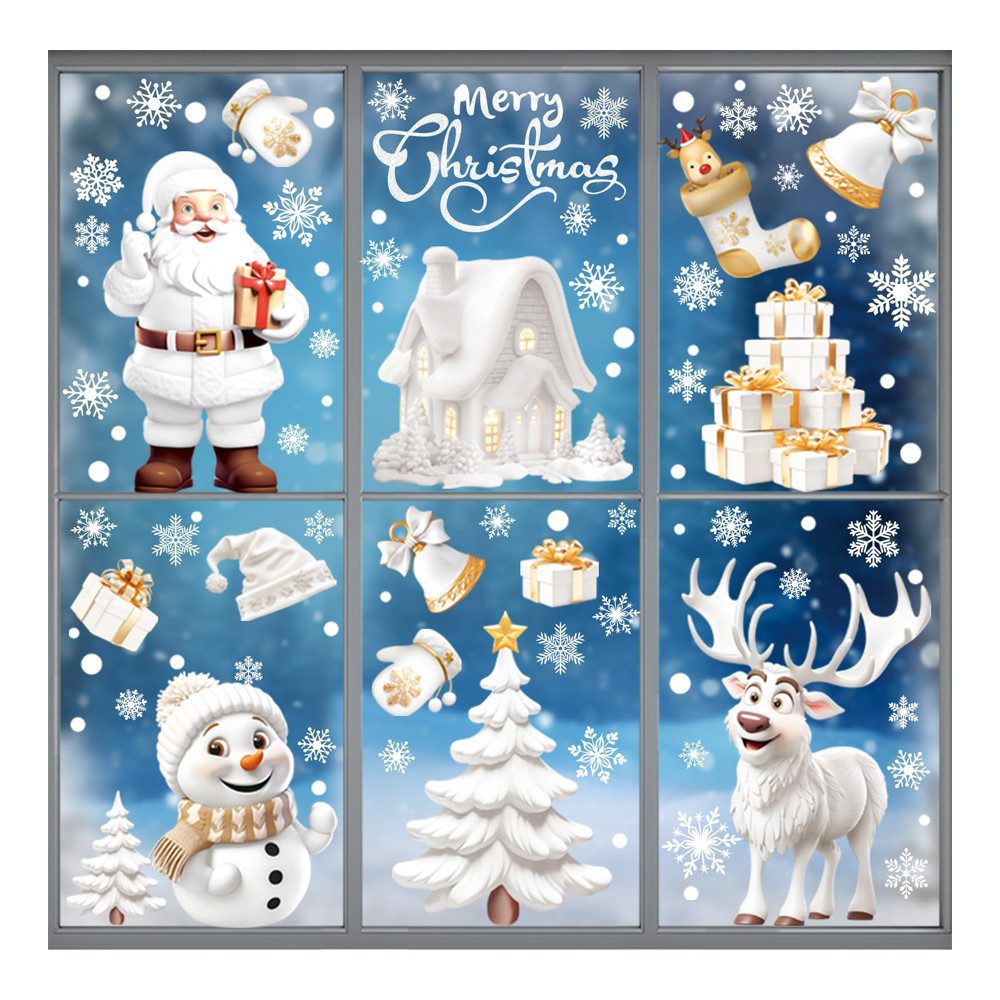 Coonoor Aufkleber Fensterbilder Weihnachten Selbstklebend Fensterdeko, (9tlg), Wiederverwendbare Statische Weihnachtsfensterbilder