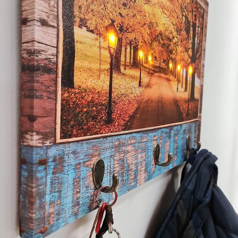 GarPet Schlüsselbrett LED Schlüsselboard Flur Leinwand Holz Schlüssel Brett Halter Garderobe – Bild 5 von 5