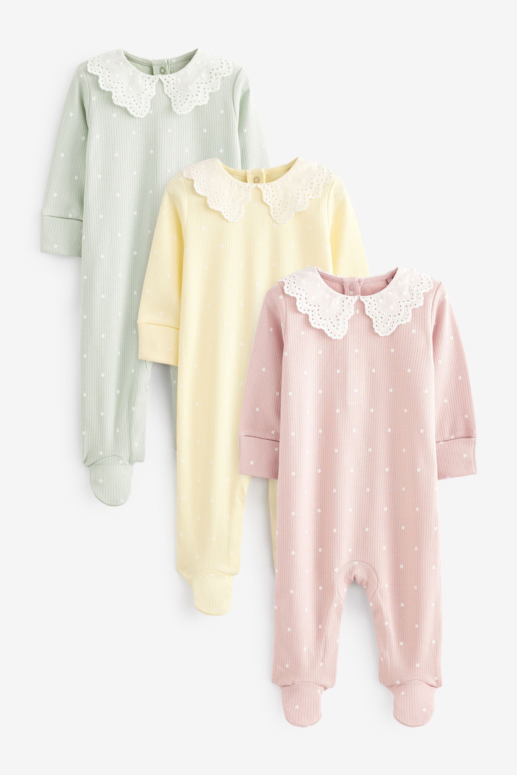 Next Schlafoverall Babyschlafanzüge mit Kragen, 3er-Pack (3-tlg) Multi Pastel