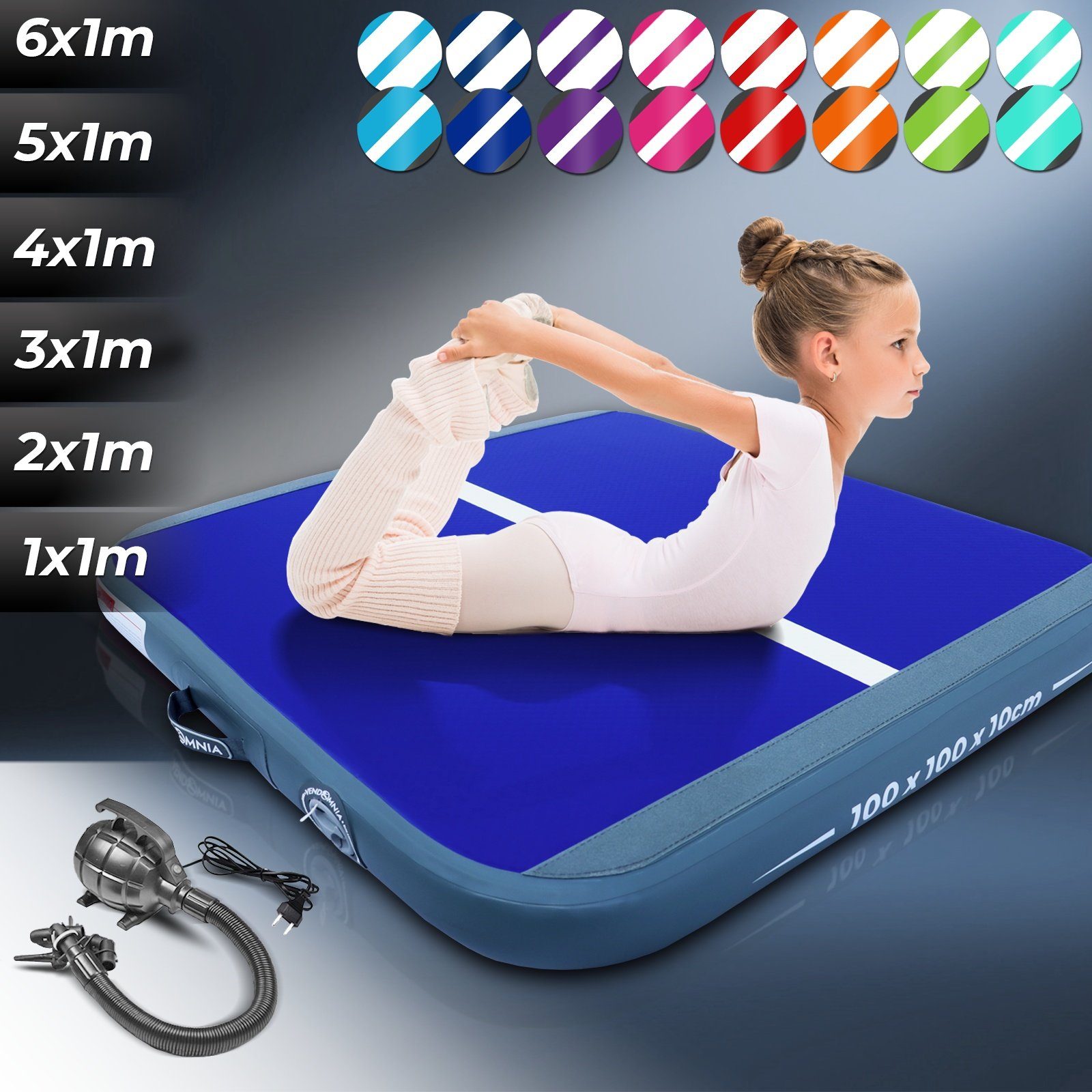 VENDOMNIA Gymnastikmatte AIRTRACK - Fitness Sport 1/2/3/4/5/6/7/8m Farbwahl (elektrische Luftpumpe aufblasbar PVC Dicke:10/20cm), Tumbling Tracking Gymnastik Yoga Air Track Matte