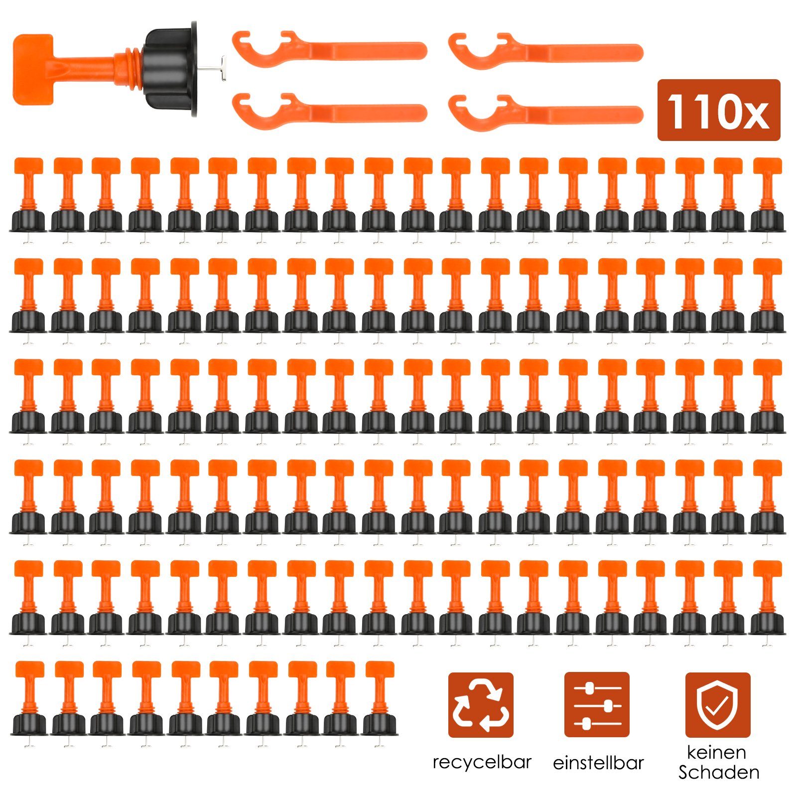 Verlegeset 110 / Stk, wiederverwendbare, Stk 55 Clanmacy Kit, Fliesenausgleichssystem Nivelliersystem (110-tlg), Fliesen
