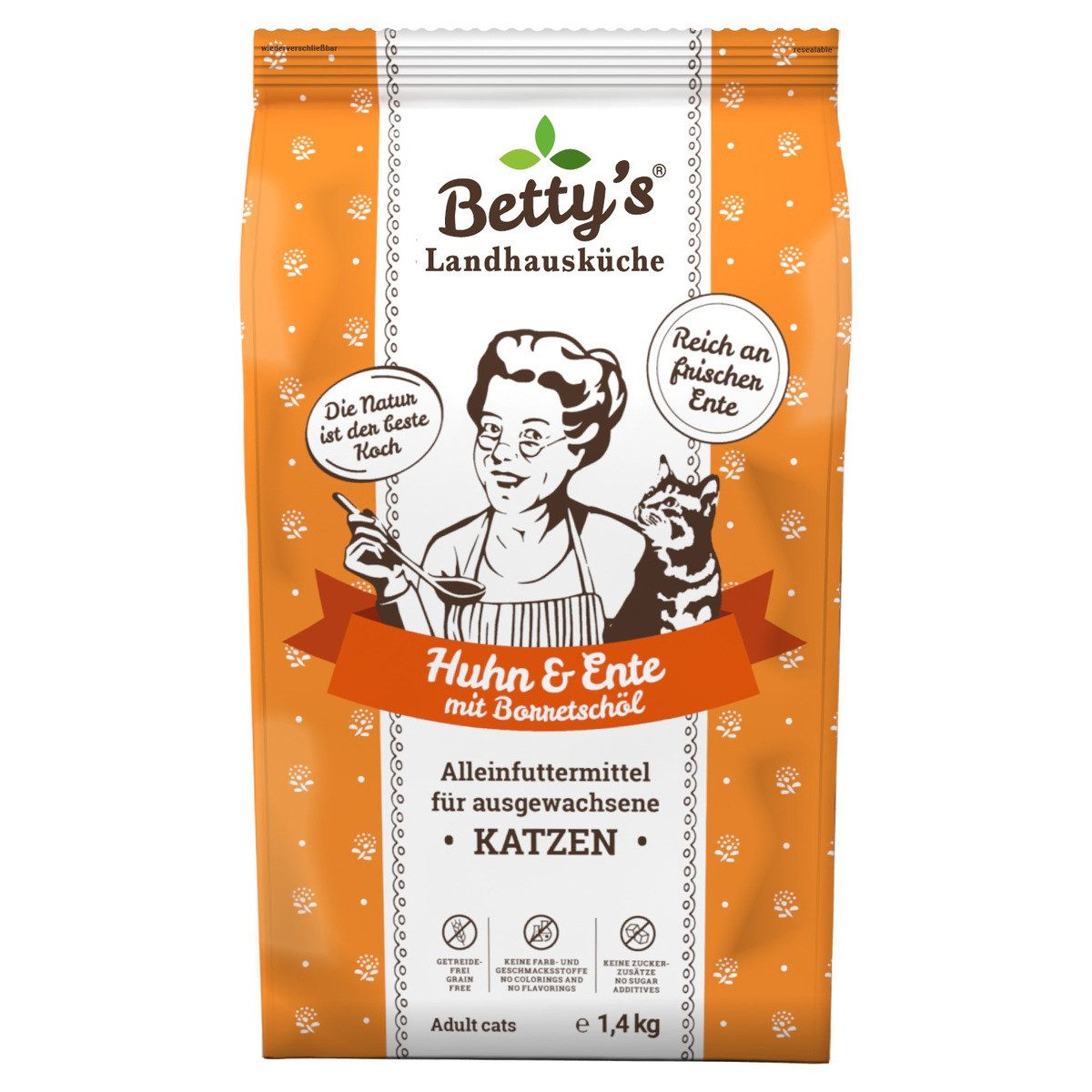 Bettys Landhausküche Adult Huhn & Ente 1,4 kg, Trockenfutter für: Katze von Bettys Landhausküche