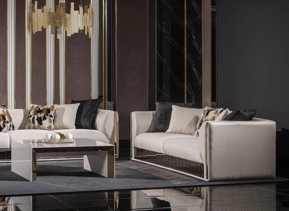 Xlmoebel 3-Sitzer Weißes Holz-Sofa mit modernem Design und elegantem Textilbezug, 1 Teile, Made in Europa