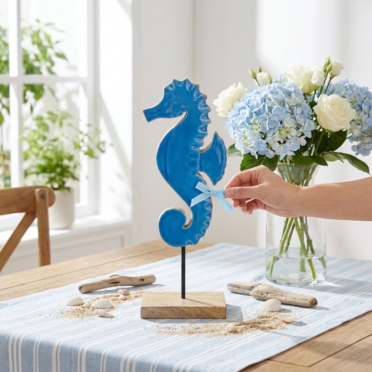 DIJK Dekofigur Deko Seepferdchen Holz Blau 28cm Maritim Tischdeko Natur – Bild 2 von 4