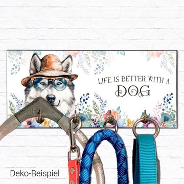 Cadouri Wandgarderobe ALASKAN MALAMUTE Design-Hundegarderobe für Hundezubehör (Garderobe mit 4 Haken), MDF, mit abgeschrägten Ecken, handgefertigt, für Hundebesitzer